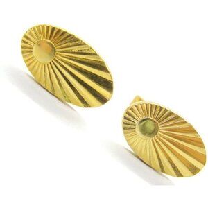 Vintage Oval Sunburst Cufflinks Gold Tone Signed Pat Pend Tux Shirt Wedding